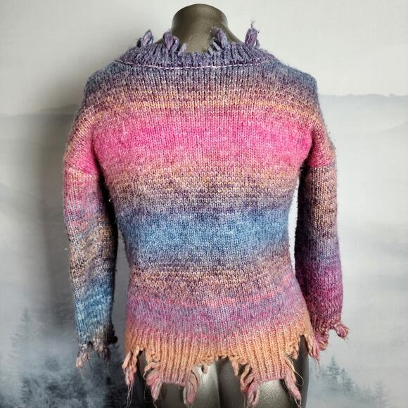 Sabrina Lauren NY Distressed Rainbow Chunky Knit Sweater | Women's M - Picture 5 of 8